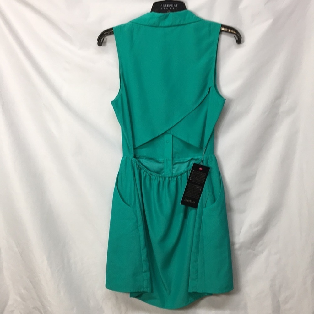 Bebe Women’s Green Sandi Open Back Mini Dress Size XXS NEW With Tags - Picture 9 of 13